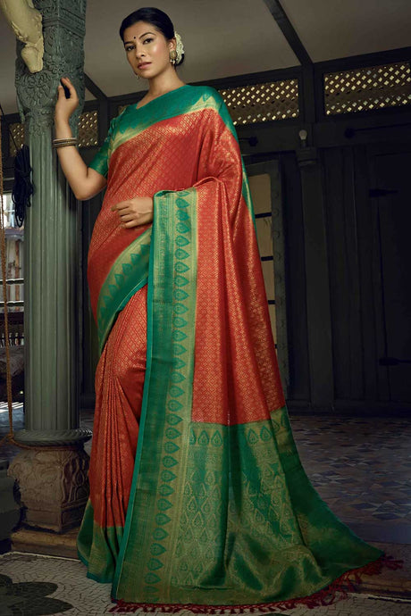 Red Art Silk Woven Saree