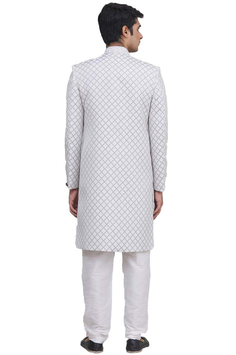 Men's Fawn Silk Brocade Embroidered Full Sleeve Sherwani Set