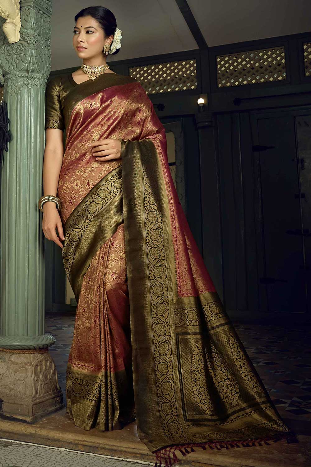 Wine Art Silk Woven Saree