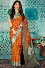 Buy Banarasi Art Silk Zari Woven Saree in Orange Online