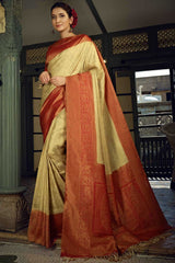 Beige Art Silk Woven Saree