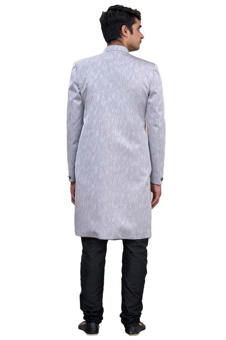 Men's Grey Suiting Embroidered Full Sleeve Sherwani Set