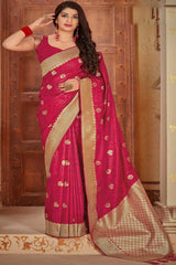 Buy Banarasi Art Silk Zari Woven Saree in Magenta Online