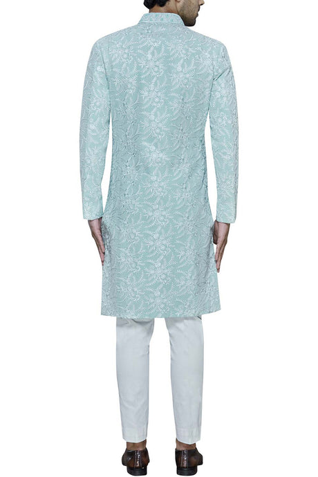 Men's Turquoise Suiting Embroidered Full Sleeve Sherwani Set