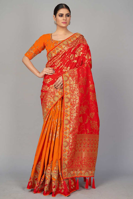 Buy Art Silk Woven Saree in Red Online