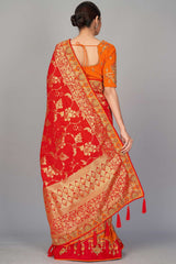 Buy Art Silk Woven Saree in Red - Front