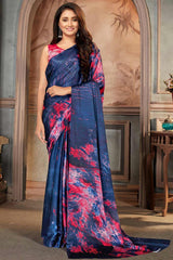 Buy Satin Tie Dye Saree in Blue Online