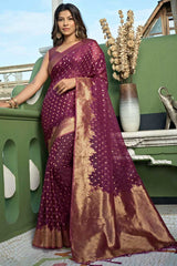 Wine Organza Zari Saree