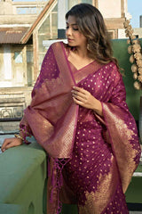 Wine Organza Zari Saree