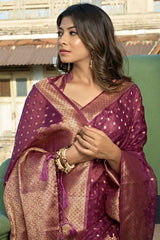 Wine Organza Zari Saree