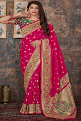Buy Banarasi Art Silk Zari Woven Saree in Magenta Online