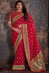 Buy Banarasi Art Silk Zari Woven Saree in Red Online