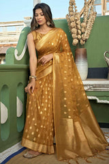 Mustard Organza Zari Saree