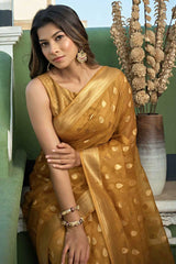 Mustard Organza Zari Saree