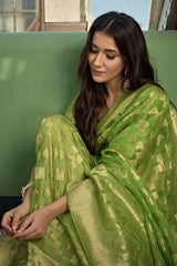 Light Green Organza Zari Saree