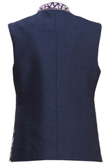 Men's Blue Art Silk Embroidered Kurta Pajama Jacket Set