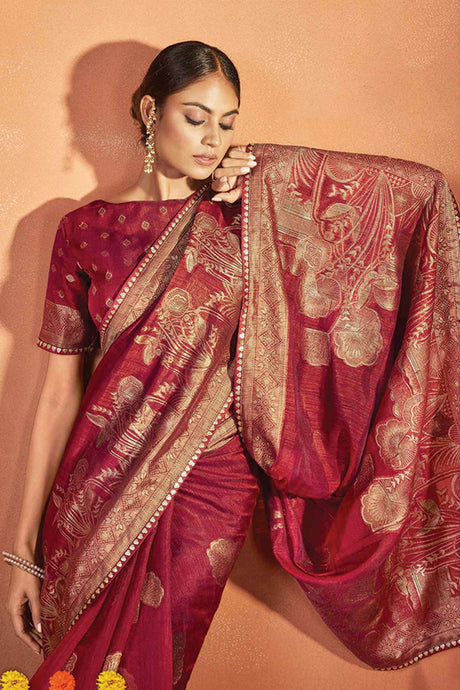 Red Kanjivaram Two Tone Silk Sequence  Saree