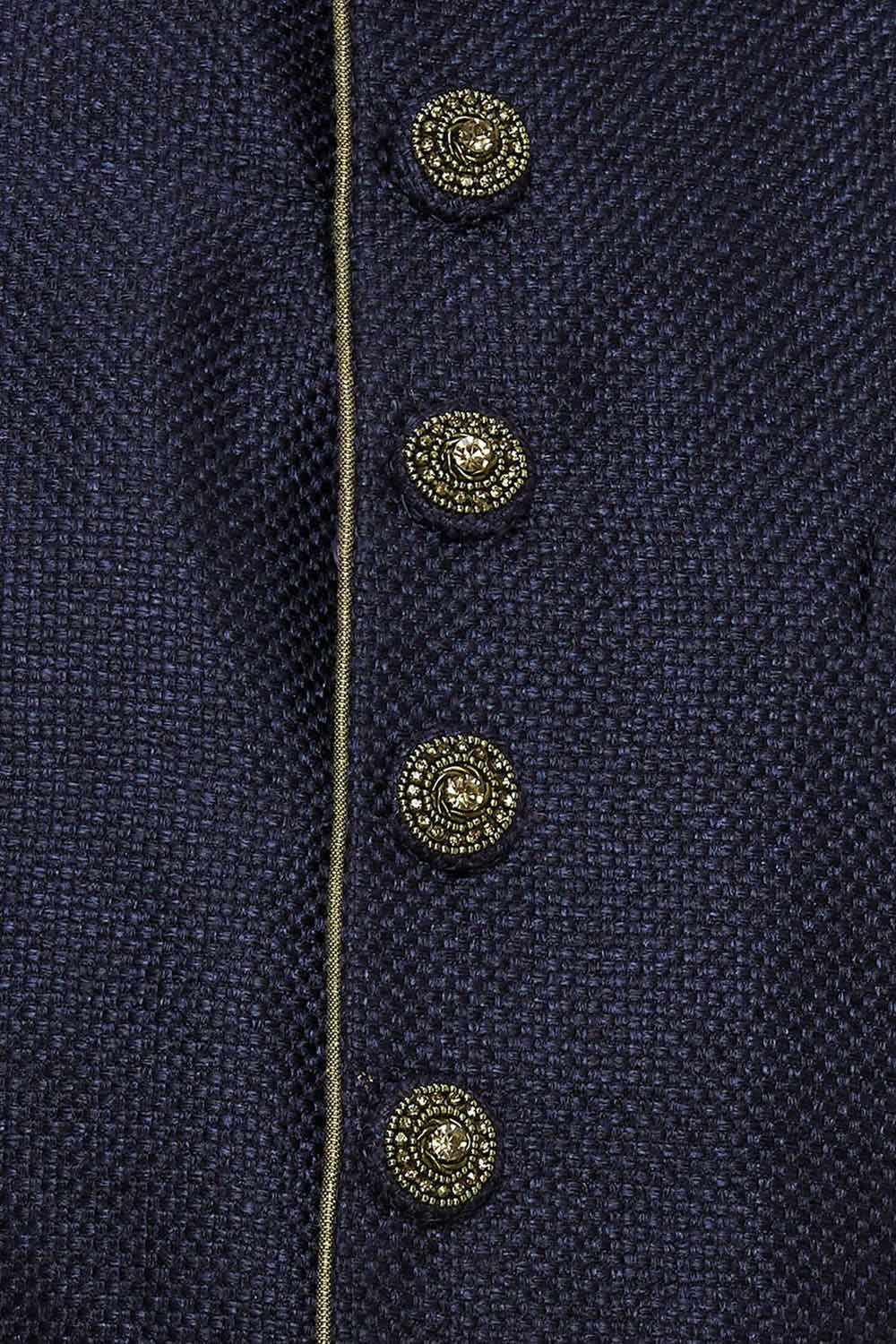 Men's Navy Blue Art Silk Embroidered Kurta Pajama Jacket Set