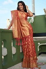 Peach Organza Zari Saree