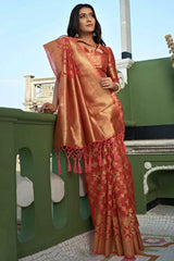 Peach Organza Zari Saree