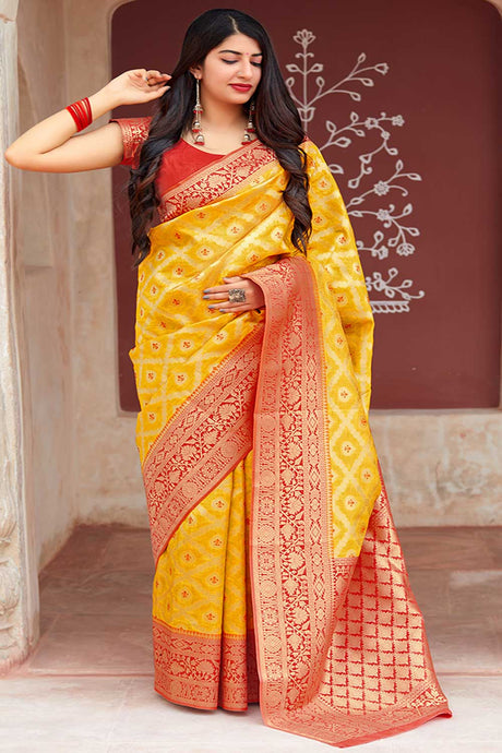 Buy Banarasi Art Silk Zari Woven Saree in Yellow Online
