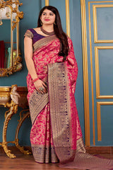 Buy Banarasi Art Silk Zari Woven Saree in Pink Online