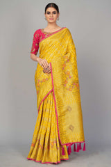 Buy Art Silk Woven Saree in Yellow Online