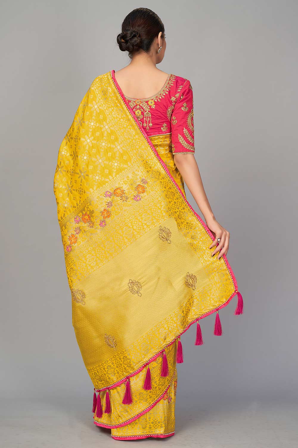 Buy Art Silk Woven Saree in Yellow - Front