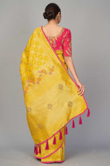 Buy Art Silk Woven Saree in Yellow - Front