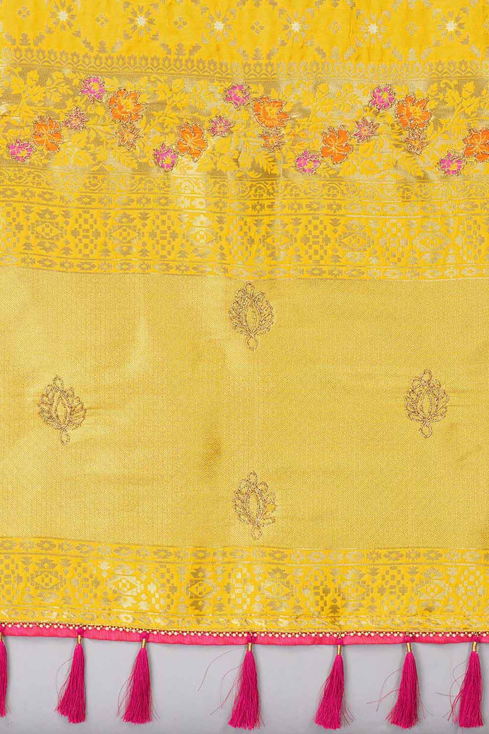 Buy Art Silk Woven Saree in Yellow - Zoom Out