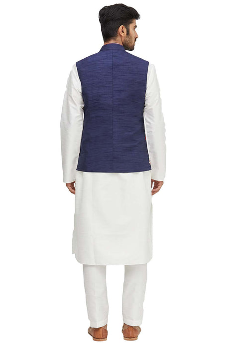 Men's Blue Silk Embroidered Full Sleeve Sherwani Set