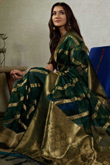 Dark Green Organza Zari Saree