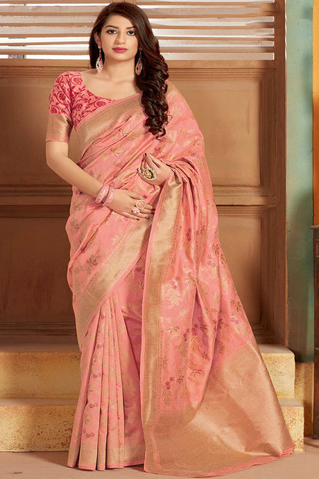 Buy Banarasi Art Silk Woven Saree in Peach Online