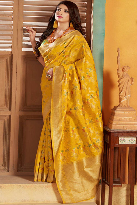 Buy Banarasi Art Silk Woven Saree in Yellow Online