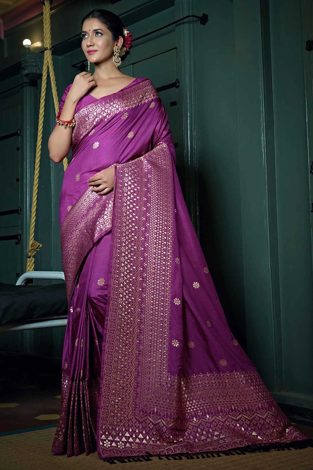 Pink Art Silk Zari Saree