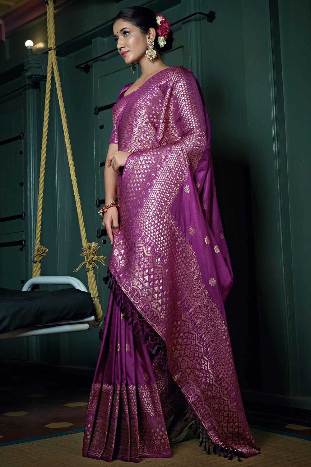 Pink Art Silk Zari Saree