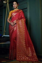 Red Art Silk Zari Saree