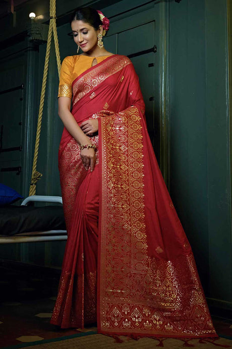 Red Art Silk Zari Saree