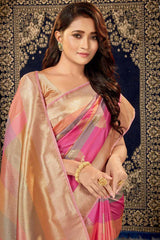 Buy Banarasi Art Silk Woven Saree in Multicolor - Back