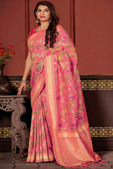 Buy Banarasi Art Silk Zari Woven Saree in Light Pink Online