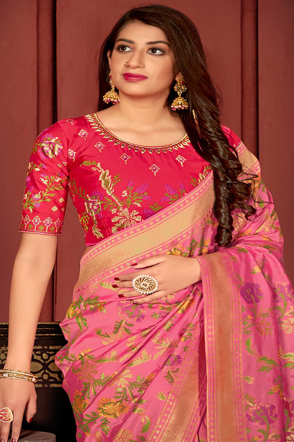Buy Banarasi Art Silk Zari Woven Saree in Light Pink - Back