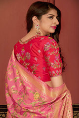 Buy Banarasi Art Silk Zari Woven Saree in Light Pink - Front