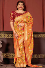 Buy Banarasi Art Silk Zari Woven Saree in Orange - Back