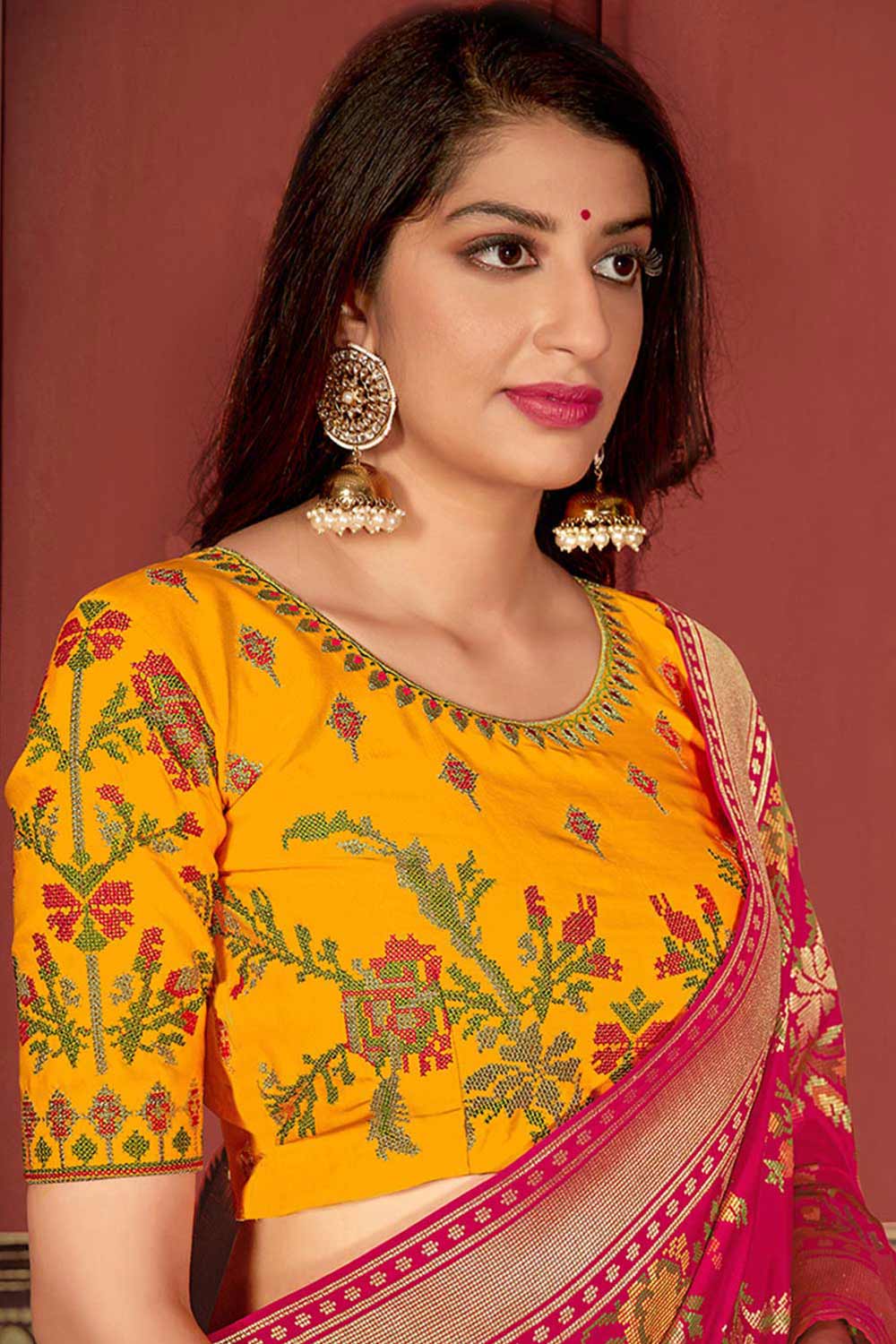Buy Banarasi Art Silk Zari Woven Saree in Pink - Front