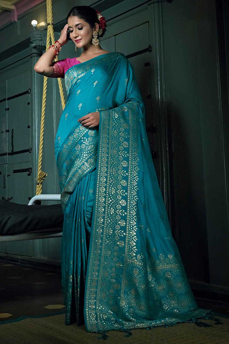 Blue Art Silk Zari Saree