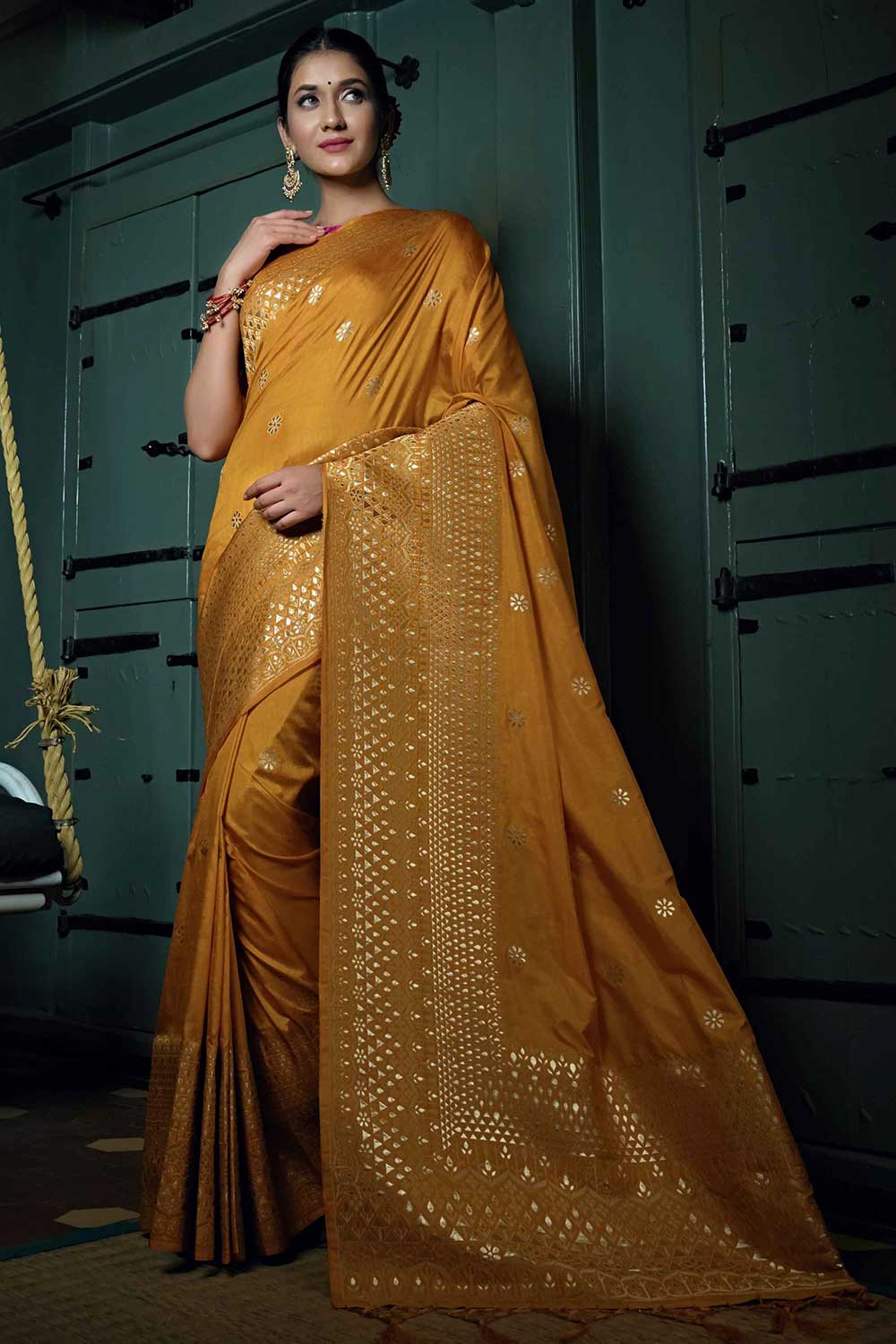 Yellow Art Silk Zari Saree