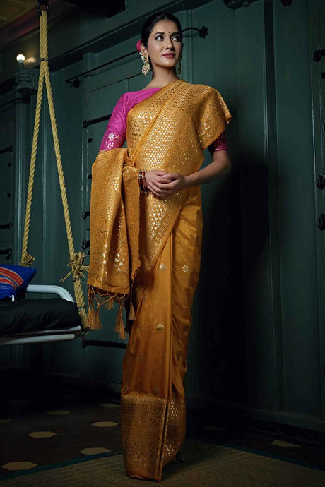 Yellow Art Silk Zari Saree