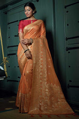 Peach Art Silk Zari Saree