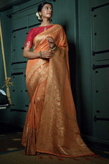 Peach Art Silk Zari Saree