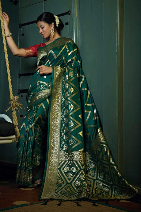 Dark Green Art Silk Zari Saree